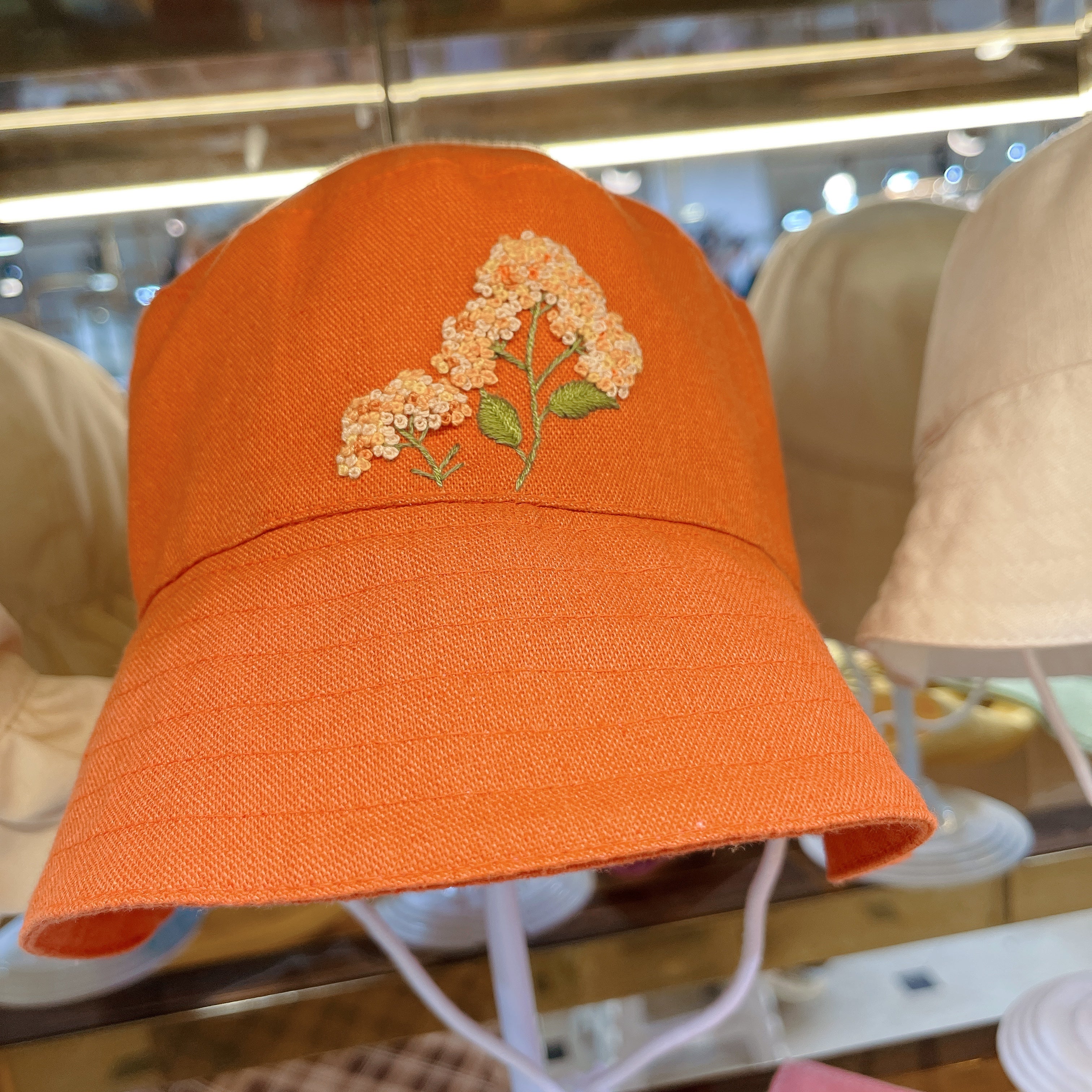 Orange Embroidered Linen Baby Hat – Summer Bucket Hat for Toddlers & Kids