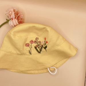 Yellow Embroidered Linen Baby Hat – Summer Bucket Hat for Toddlers & Kids